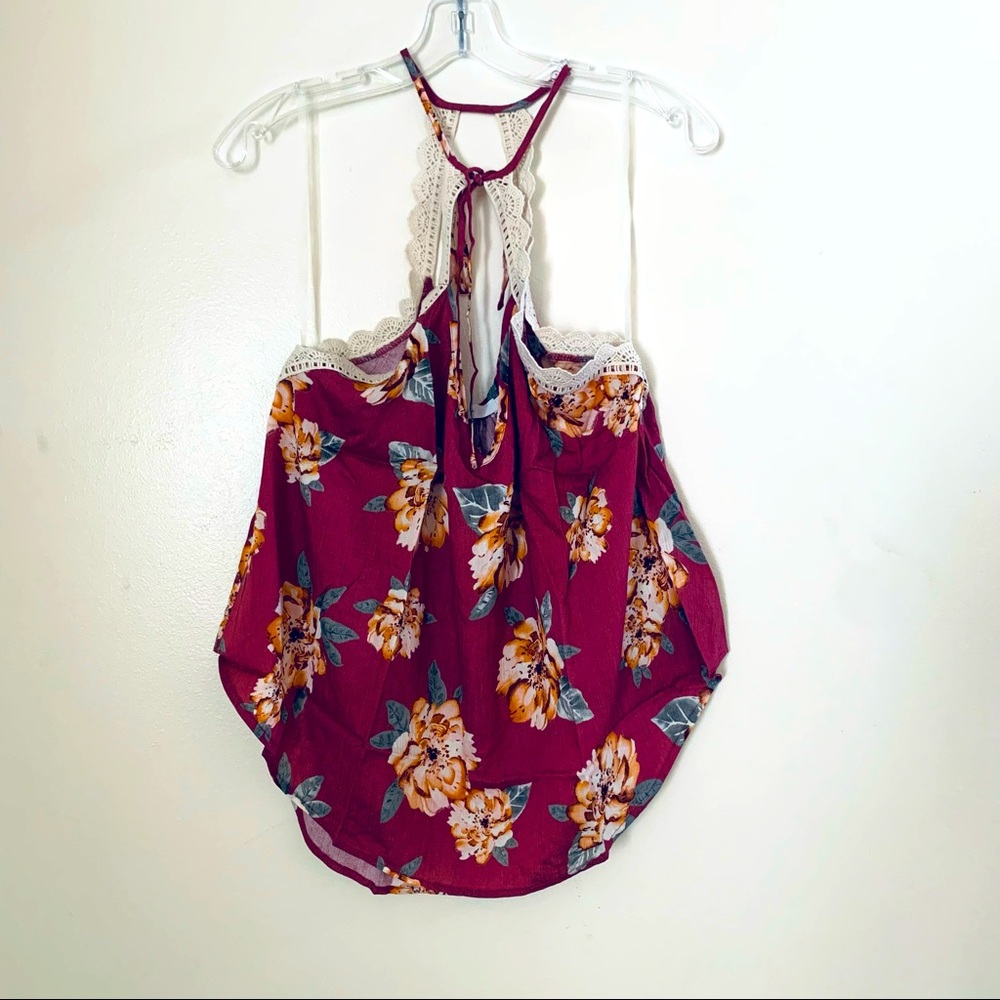 Lush Nordstrom Berry Floral Cold Shoulder  top L